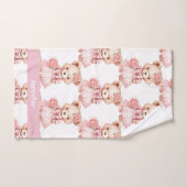 Aangepaste Naam Roze Teddy Bear Meisje Badhanddoek Bad Handdoek (Handdoek)