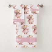 Aangepaste Naam Roze Teddy Bear Meisje Badhanddoek Bad Handdoek (Insitu)