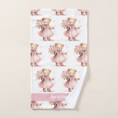 Aangepaste Naam Roze Teddy Bear Meisje Badhanddoek Bad Handdoek (Handdoek)