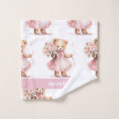 Aangepaste Naam Roze Teddy Bear Meisje Badhanddoek Bad Handdoek (Wasdoekje)