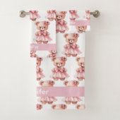 Aangepaste Naam Roze Teddy Bear Meisje Badhanddoek Bad Handdoek (Insitu)