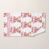 Aangepaste Naam Roze Teddy Bear Meisje Badhanddoek Bad Handdoek (Handdoek)