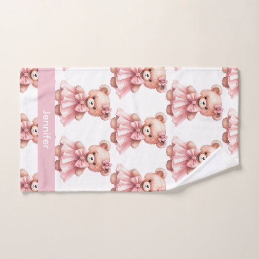 Aangepaste Naam Roze Teddy Bear Meisje Badhanddoek Bad Handdoek (Handdoek)