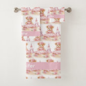 Aangepaste Naam Roze Teddy Bear Meisje Badhanddoek Bad Handdoek (Insitu)