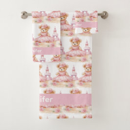 Aangepaste Naam Roze Teddy Bear Meisje Badhanddoek Bad Handdoek