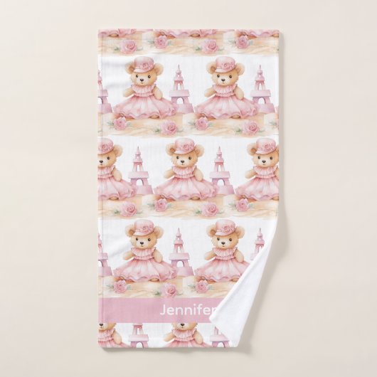 Aangepaste Naam Roze Teddy Bear Meisje Badhanddoek Bad Handdoek (Handdoek)