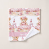 Aangepaste Naam Roze Teddy Bear Meisje Badhanddoek Bad Handdoek (Wasdoekje)
