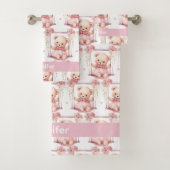Aangepaste Naam Roze Teddy Bear Meisje Badhanddoek Bad Handdoek (Insitu)