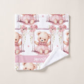 Aangepaste Naam Roze Teddy Bear Meisje Badhanddoek Bad Handdoek (Wasdoekje)