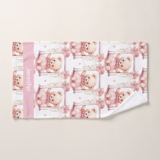 Aangepaste Naam Roze Teddy Bear Meisje Badhanddoek Bad Handdoek (Handdoek)
