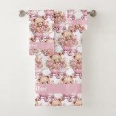 Aangepaste Naam Roze Teddy Bear Meisje Badhanddoek Bad Handdoek (Insitu)