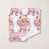 Aangepaste Naam Roze Teddy Bear Meisje Badhanddoek Bad Handdoek (Wasdoekje)