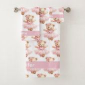 Aangepaste Naam Roze Teddy Bear Meisje Badhanddoek Bad Handdoek (Insitu)
