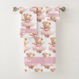 Aangepaste Naam Roze Teddy Bear Meisje Badhanddoek Bad Handdoek