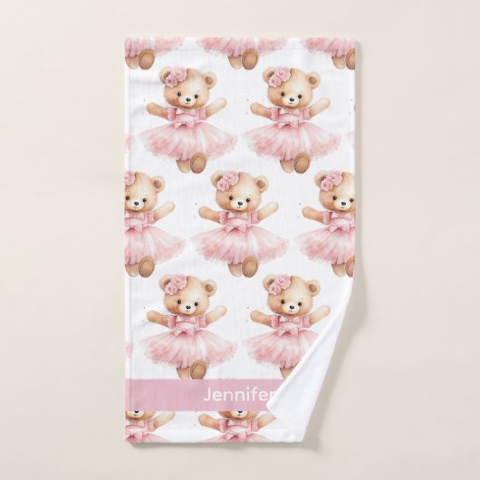 Aangepaste Naam Roze Teddy Bear Meisje Badhanddoek Bad Handdoek (Handdoek)