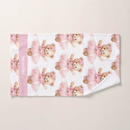Aangepaste Naam Roze Teddy Bear Meisje Badhanddoek Bad Handdoek (Handdoek)