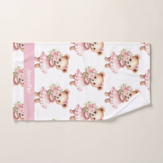 Aangepaste Naam Roze Teddy Bear Meisje Badhanddoek Bad Handdoek (Handdoek)