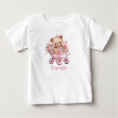 Aangepaste Naam Roze Teddybeer Baby Shirt (Voorkant)