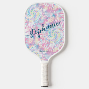 Aangepaste naam roze tie-kleurstofscript pickleball paddle