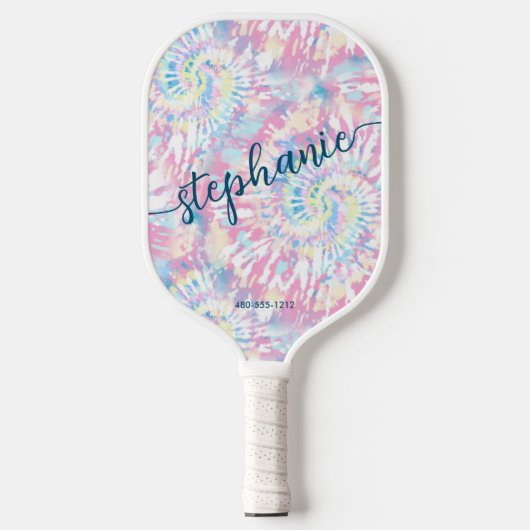 Aangepaste naam roze tie-kleurstofscript pickleball paddle (Voorkant)