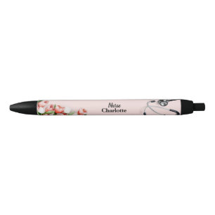 Aangepaste naam Roze Tulp Bloemige Stethoscoop Ver Zwarte Inkt Pen