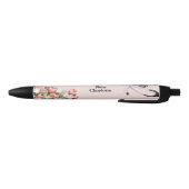 Aangepaste naam Roze Tulp Bloemige Stethoscoop Ver Zwarte Inkt Pen (Bodem)
