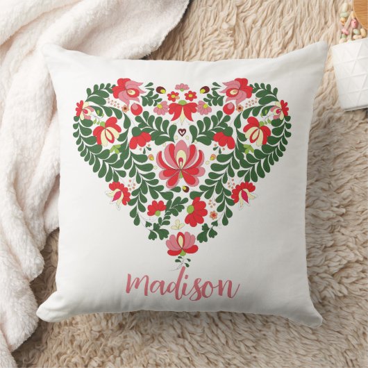 Aangepaste naam Roze Typografie / Bloemen Folk Hea Kussen (Deken)