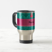 Aangepaste naam roze uil turquoise damask reisbeker (Voorkant links)