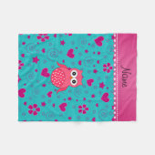Aangepaste naam roze uil turquoise roze harten fleece deken (Voorkant (Horizontaal))