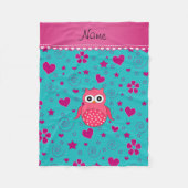 Aangepaste naam roze uil turquoise roze harten fleece deken (Voorkant)