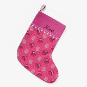 Aangepaste naam roze uilstift cupcakes sterren kleine kerstsok (Voorkant (Hangend))