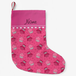 Aangepaste naam roze uilstift cupcakes sterren kleine kerstsok