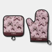 Aangepaste naam Roze Vlinder Patroon Ovenwant & Pannenlap Set (Voorkant)