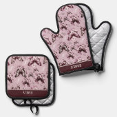 Aangepaste naam Roze Vlinder Patroon Ovenwant & Pannenlap Set (Voorkant / Achterkant)
