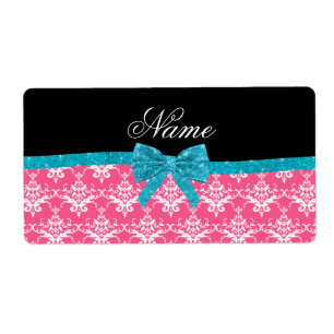 Aangepaste naam roze vochtige turquoise glitter bo etiket