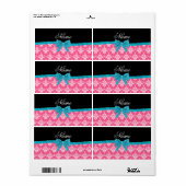 Aangepaste naam roze vochtige turquoise glitter bo etiket (Full Sheet)
