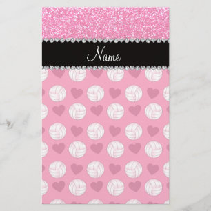 Aangepaste naam roze volleyballen roos roze glitte briefpapier