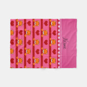 Aangepaste naam roze vossen rode hartenstrepen fleece deken (Voorkant (Horizontaal))