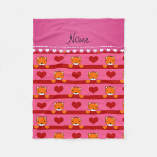 Aangepaste naam roze vossen rode hartenstrepen fleece deken