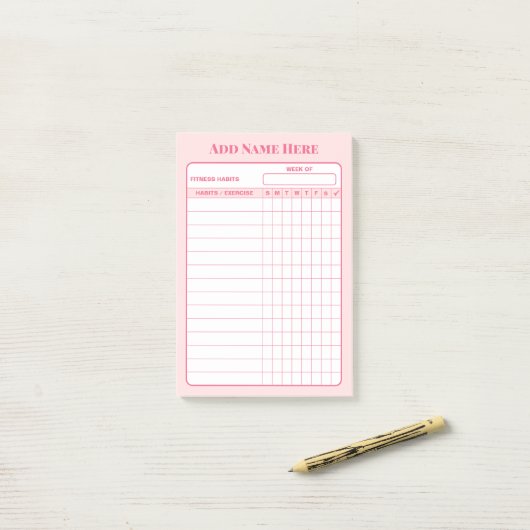 Aangepaste naam Roze Wekelijkse Gewoonte Tracker P Post-it® Notes (Op bureau)