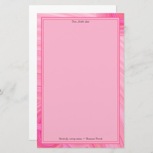 Aangepaste naam Roze witte Abstracte lijnrand Aang Briefpapier (Voorkant / Achterkant)