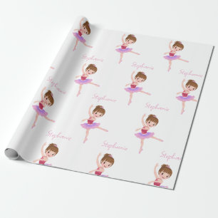 Aangepaste Naam  Roze & Witte Ballerina Cadeaupapier