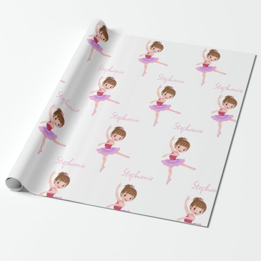 Aangepaste Naam  Roze & Witte Ballerina Cadeaupapier (Uitgerold)
