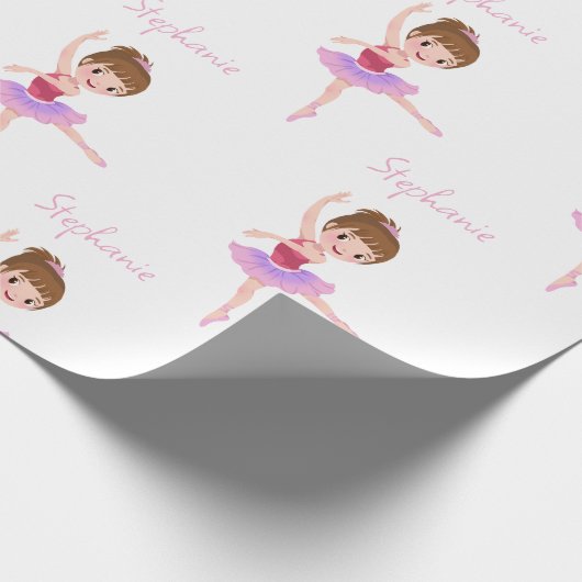 Aangepaste Naam Roze & Witte Ballerina Cadeaupapier (Hoek)