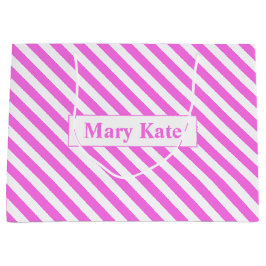 Aangepaste naam Roze/Witte Strepen Groot Cadeauzakje