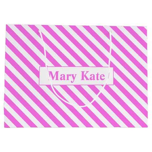 Aangepaste naam Roze/Witte Strepen Groot Cadeauzakje (Achterkant)