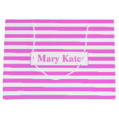 Aangepaste naam Roze/Witte Strepen Groot Cadeauzakje (Voorkant)