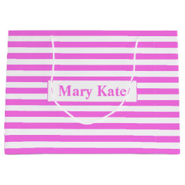 Aangepaste naam Roze/Witte Strepen Groot Cadeauzakje