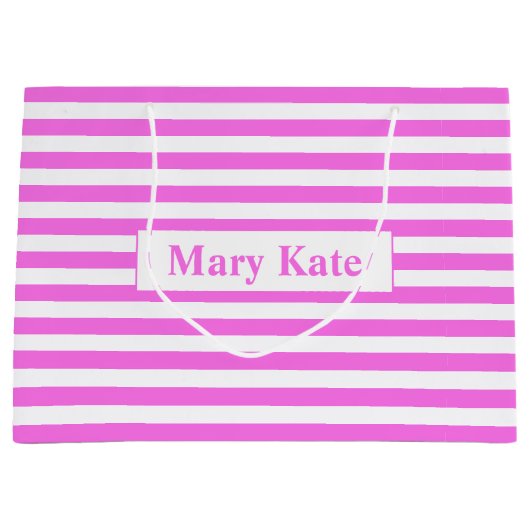 Aangepaste naam Roze/Witte Strepen Groot Cadeauzakje (Voorkant)