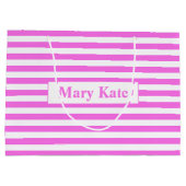 Aangepaste naam Roze/Witte Strepen Groot Cadeauzakje (Achterkant)